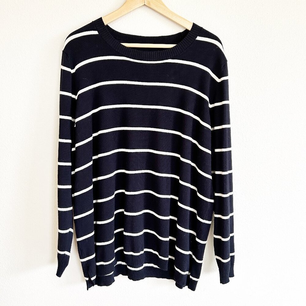Market & Spruce Sweater Stripe Elbow Patch Pullover Long Sleeve